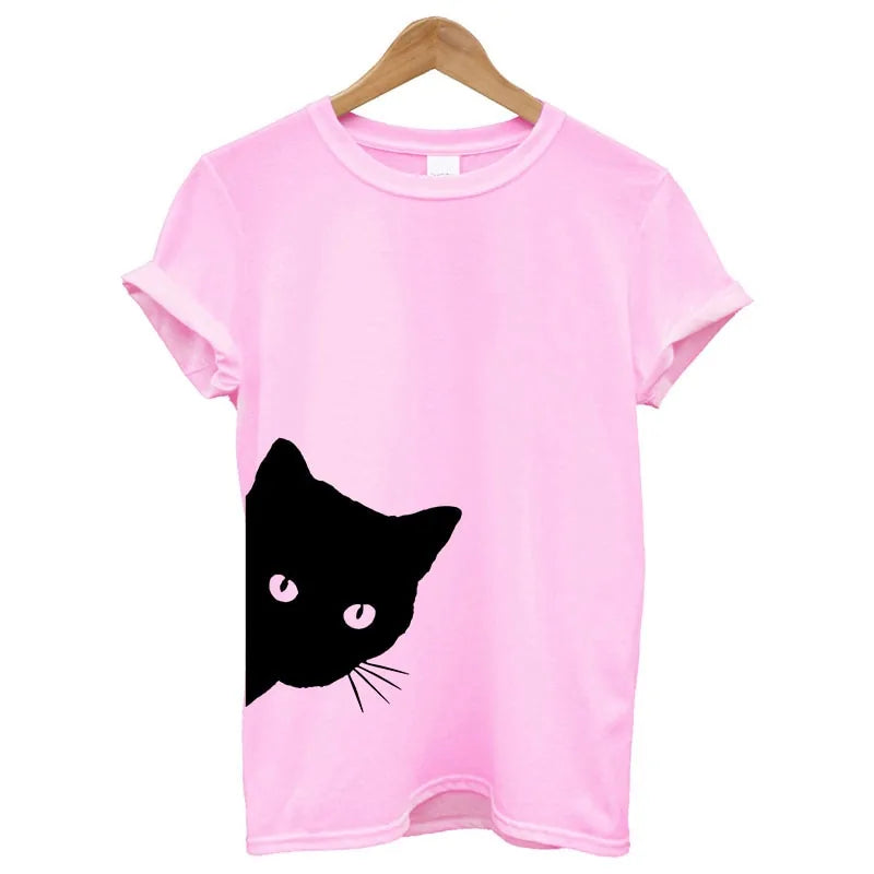 Women's Peek-A-Boo Funny Cat T-shirt – Purrfectly Playful and Stylish!