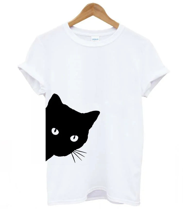 Women's Peek-A-Boo Funny Cat T-shirt – Purrfectly Playful and Stylish!
