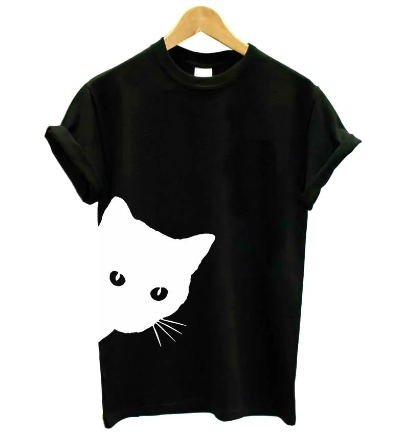 Women's Peek-A-Boo Funny Cat T-shirt – Purrfectly Playful and Stylish!