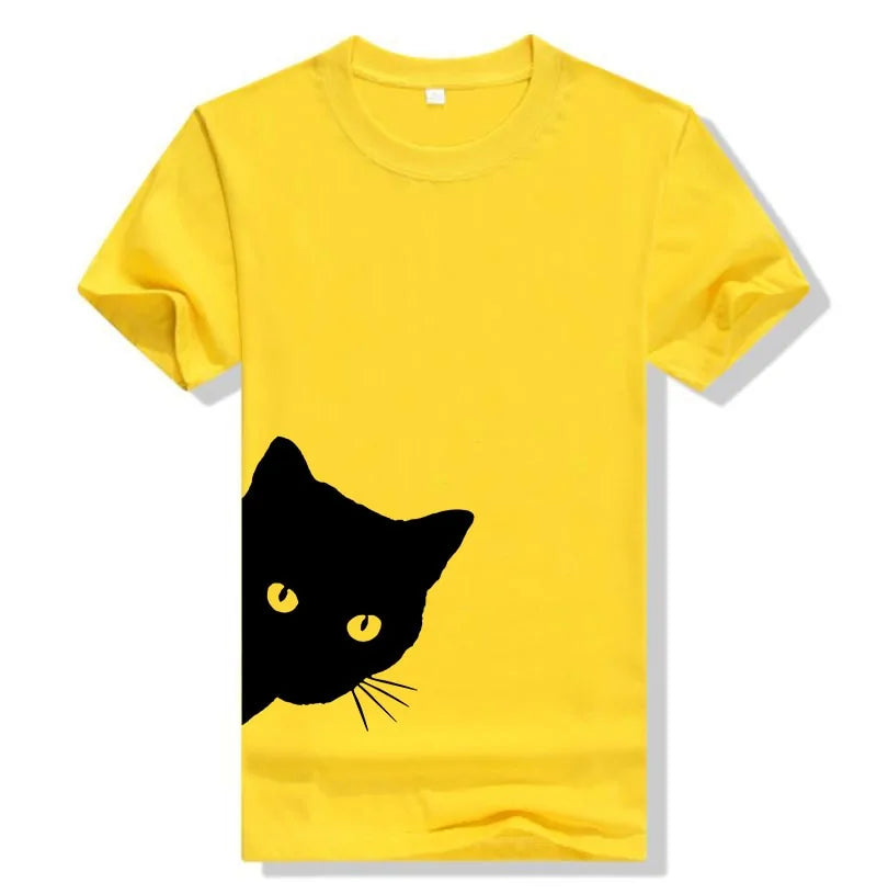 Women's Peek-A-Boo Funny Cat T-shirt – Purrfectly Playful and Stylish!